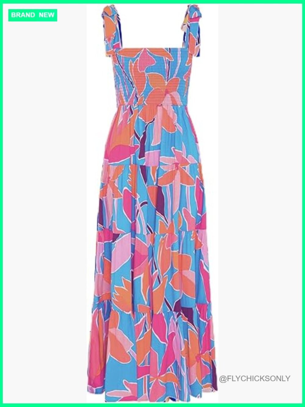 Polyester Summer Boho Spaghetti Strap Square Neck Ruffle Maxi Dress
